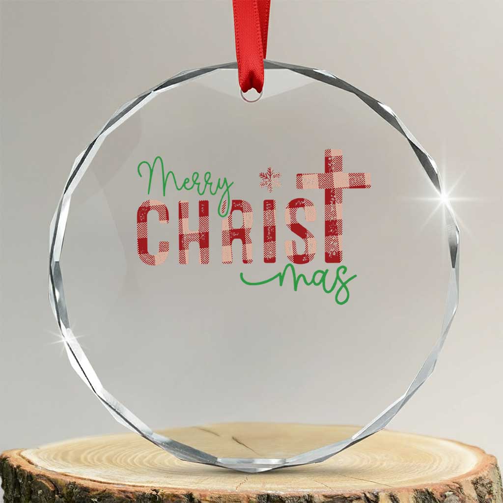 Christian Xmas Crystal Glass Ornament Merry Xmas Cross Faith TS11 Transparent Glass 3'' Circle Print Your Wear