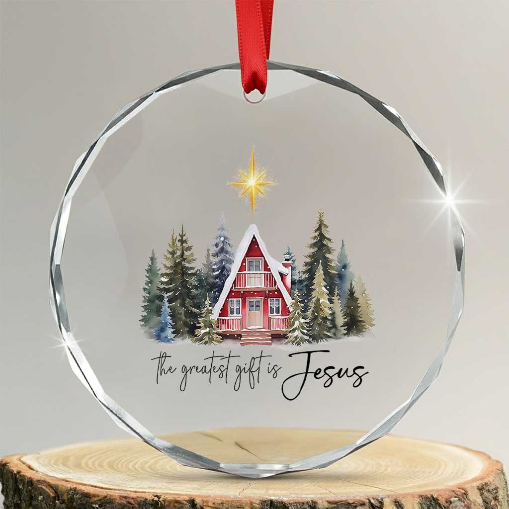 Christian Xmas Crystal Glass Ornament The Greatest Gift Is Jesus Star Of Bethlehem TS11 Transparent Glass 3'' Circle Print Your Wear