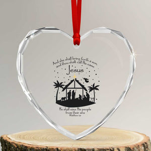Christian Xmas Heart Crystal Glass Ornament And She Shall Bring Forth A Son And Thou Shalt Call His Name Jesus TS11 Transparent Glass 3'' Heart Print Your Wear