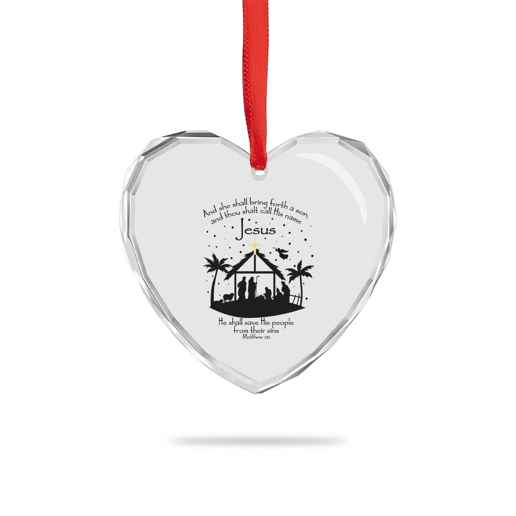 Christian Xmas Heart Crystal Glass Ornament And She Shall Bring Forth A Son And Thou Shalt Call His Name Jesus TS11 Print Your Wear