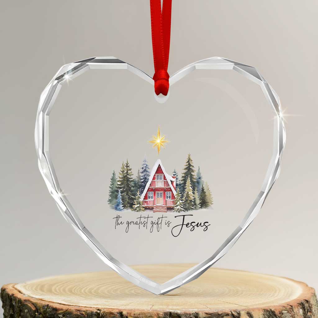 Christian Xmas Heart Crystal Glass Ornament The Greatest Gift Is Jesus Star Of Bethlehem TS11 Transparent Glass 3'' Heart Print Your Wear