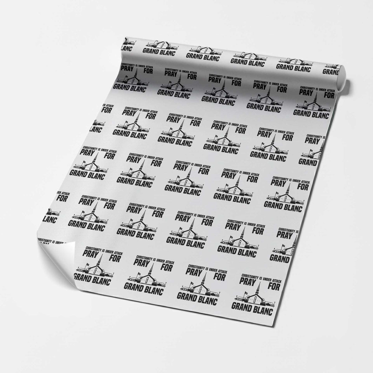 Christianity Is Under Attack Wrapping Paper Roll Pray for Grand Blanc Church Michigan Faith Support TS02 White Print Your Wear