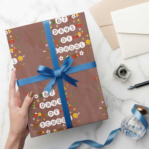 Christmas 67 Days of School Wrapping Paper Roll Bracelets 6 7 Teacher Student Funny Six Seven Meme Slang TS10 Mocha Print Your Wear
