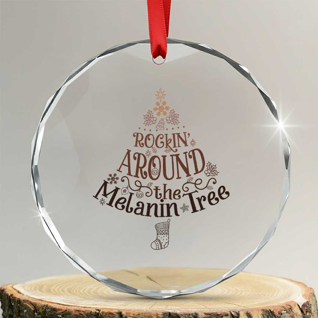 Christmas African American Crystal Glass Ornament Rockin' Around The Melanin Tree Xmas TS11 Transparent Glass 3'' Circle Print Your Wear