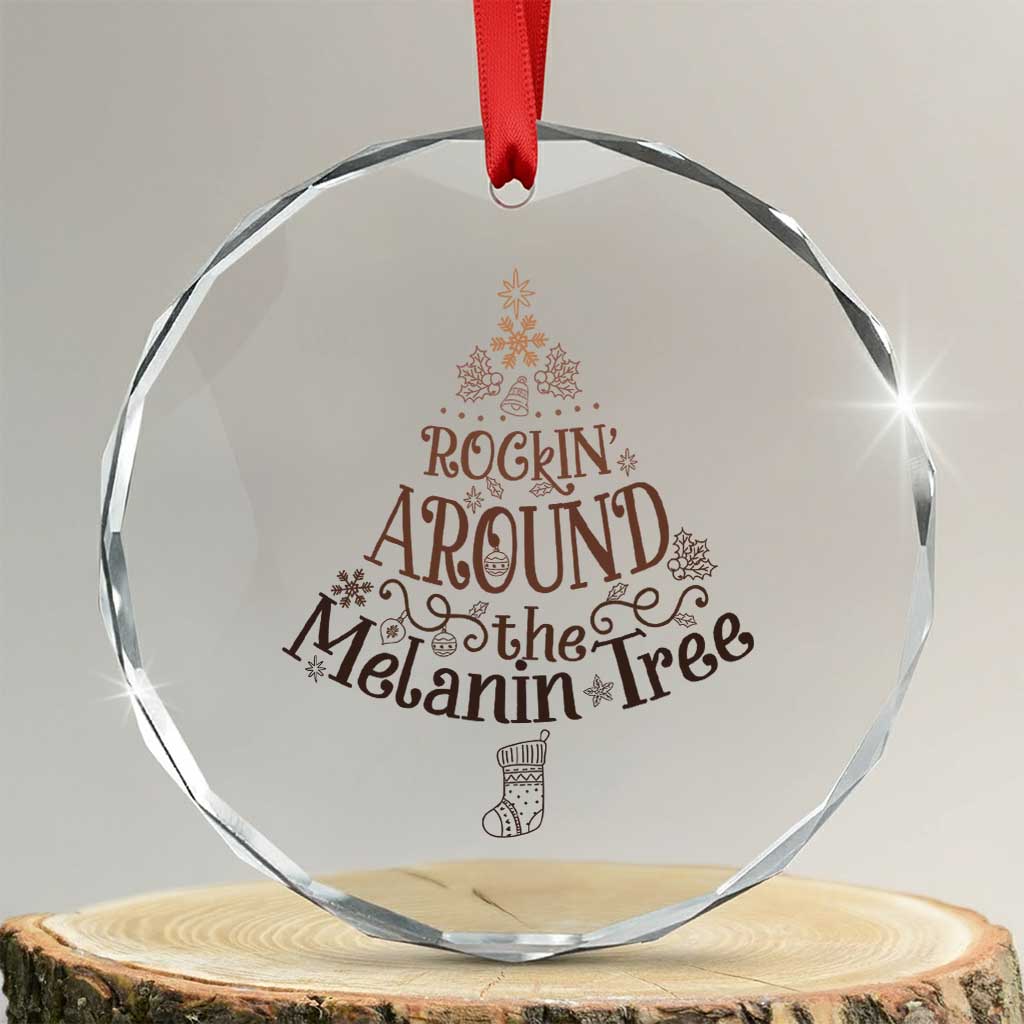 Christmas African American Crystal Glass Ornament Rockin' Around The Melanin Tree Xmas TS11 Transparent Glass 3'' Circle Print Your Wear