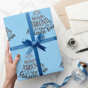 Christmas African American Wrapping Paper Roll Rockin' Around The Melanin Tree Xmas TS11 Light Blue Print Your Wear