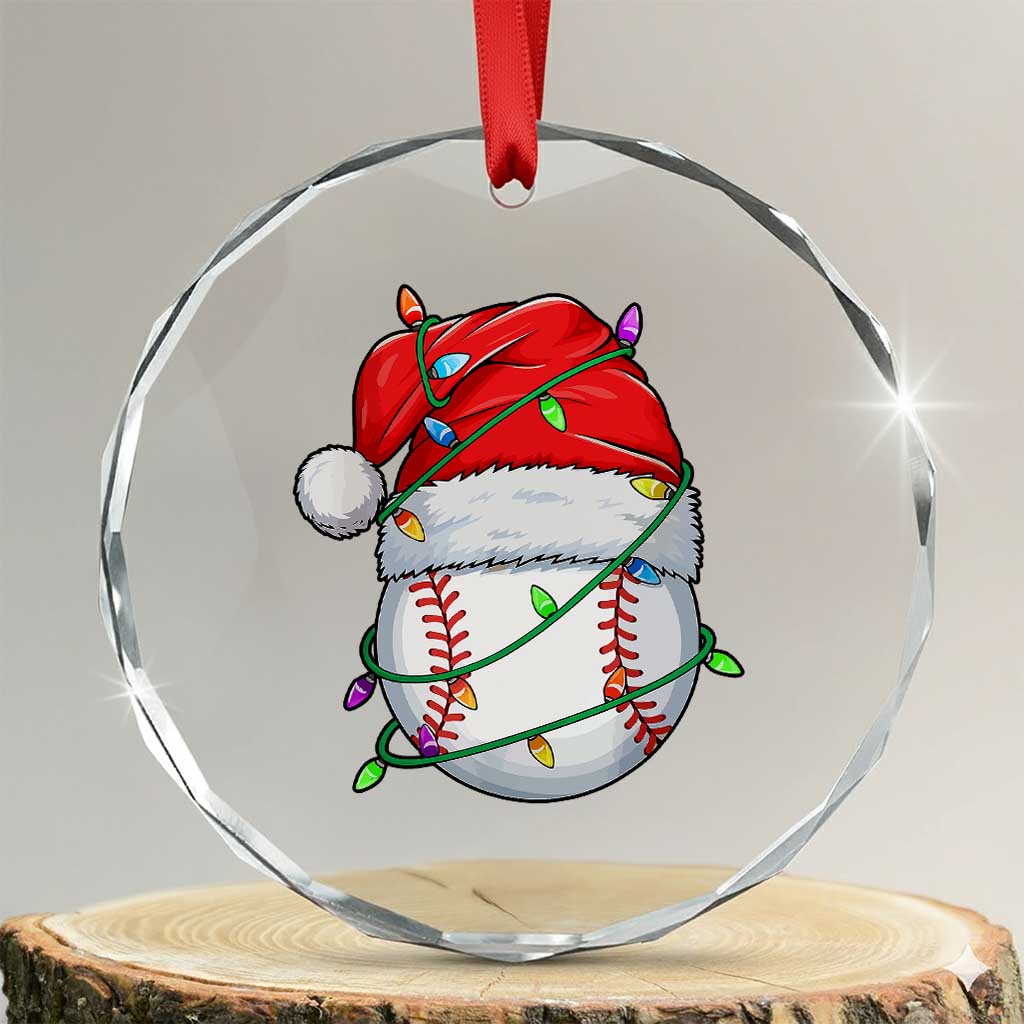 Christmas Baseball Crystal Glass Ornament Santa Hat Sports Men Boys Xmas Pajamas TS10 Transparent Glass 3'' Circle Print Your Wear