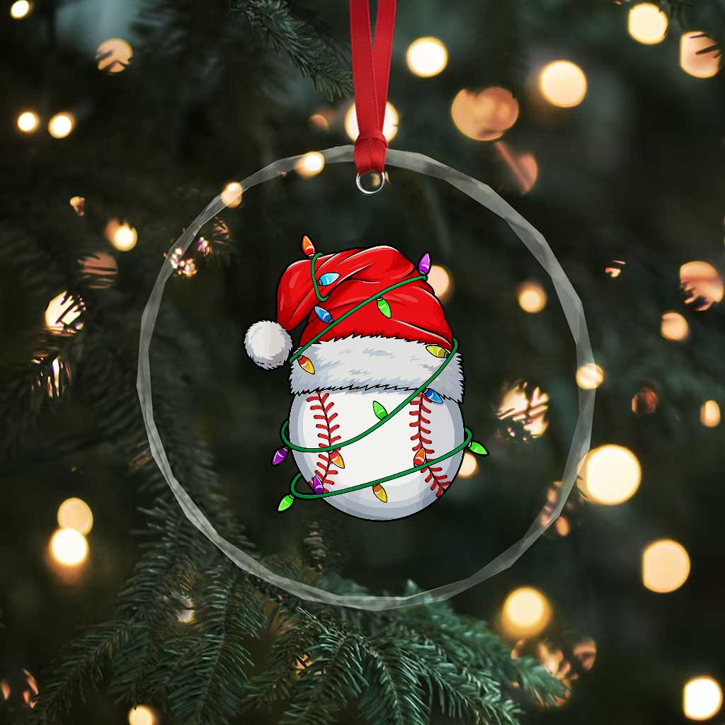 Christmas Baseball Crystal Glass Ornament Santa Hat Sports Men Boys Xmas Pajamas TS10 Print Your Wear