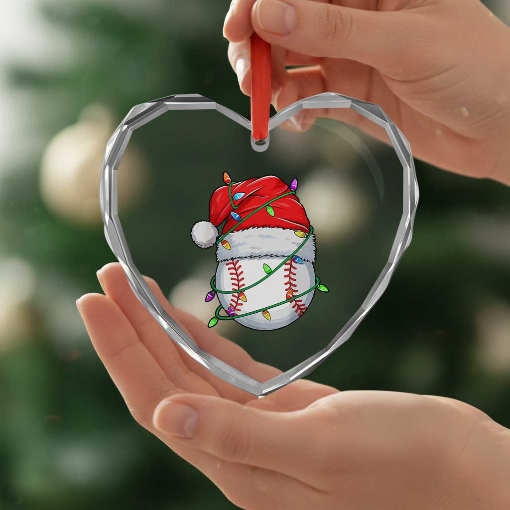 Christmas Baseball Heart Crystal Glass Ornament Santa Hat Sports Men Boys Xmas Pajamas TS10 Print Your Wear