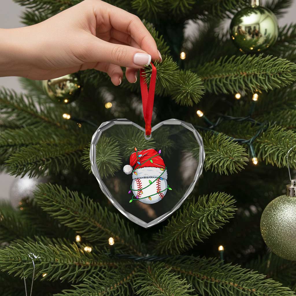 Christmas Baseball Heart Crystal Glass Ornament Santa Hat Sports Men Boys Xmas Pajamas TS10 Print Your Wear