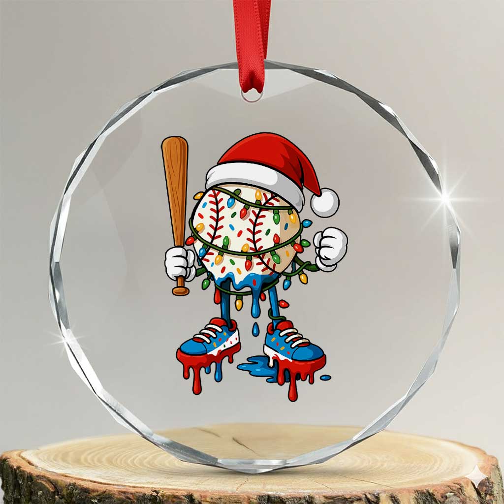Christmas Baseball Ice Cream Drip Crystal Glass Ornament Santa Sports Xmas Baseball Player TS10 Transparent Glass 3'' Circle Print Your Wear