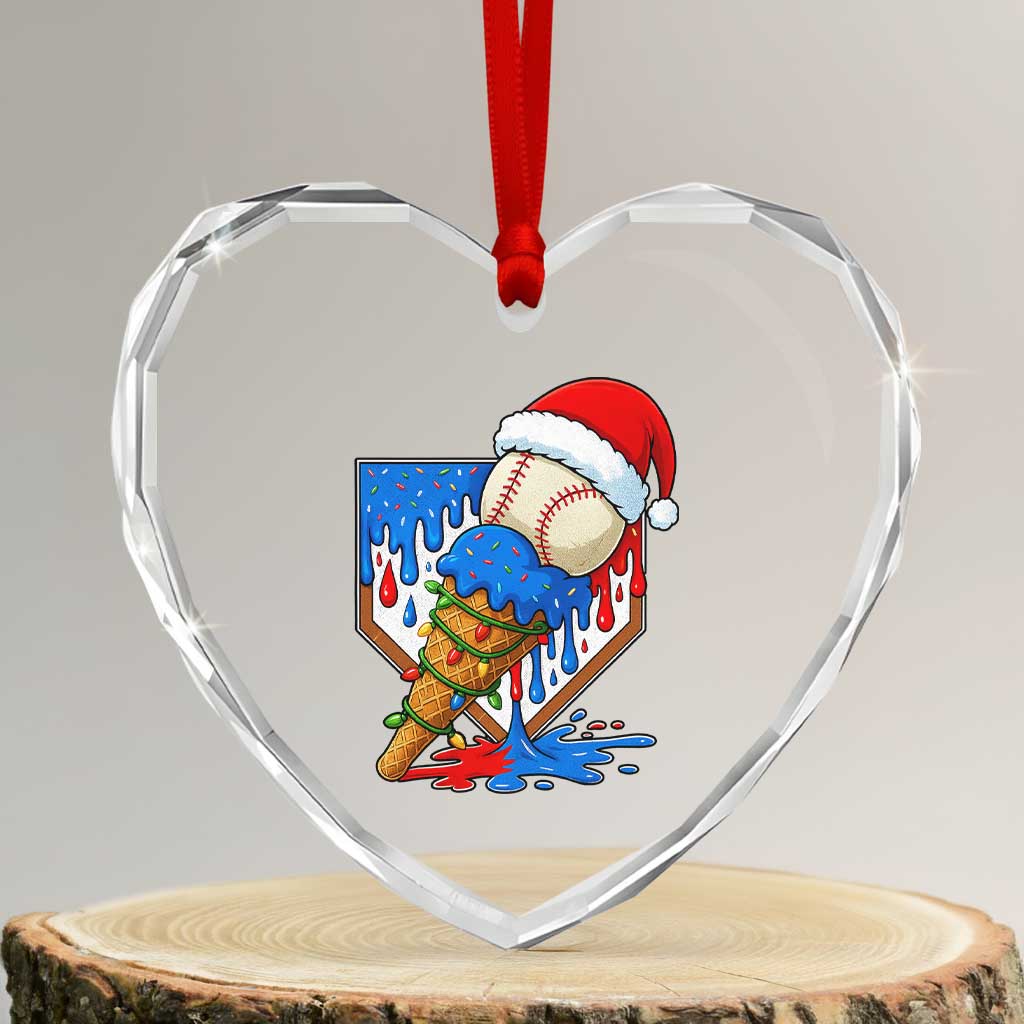 Christmas Baseball Ice Cream Drip Heart Crystal Glass Ornament Santa Sports Player Xmas Light Boys Baseball Bat TS10 Transparent Glass 3'' Heart Print Your Wear