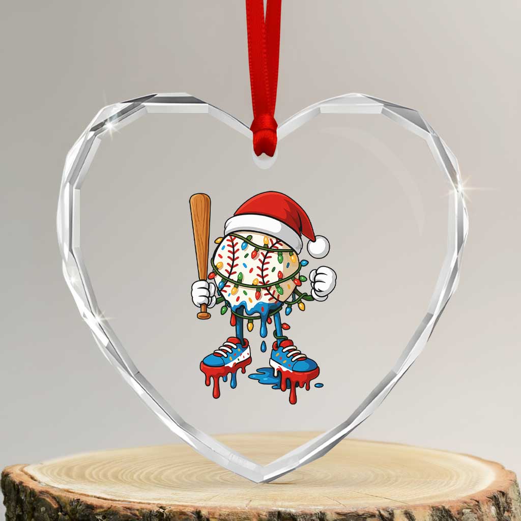 Christmas Baseball Ice Cream Drip Heart Crystal Glass Ornament Santa Sports Xmas Baseball Player TS10 Transparent Glass 3'' Heart Print Your Wear