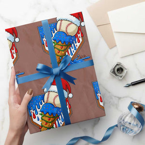 Christmas Baseball Ice Cream Drip Wrapping Paper Roll Santa Sports Player Xmas Light Boys Baseball Bat TS10 Mocha Print Your Wear