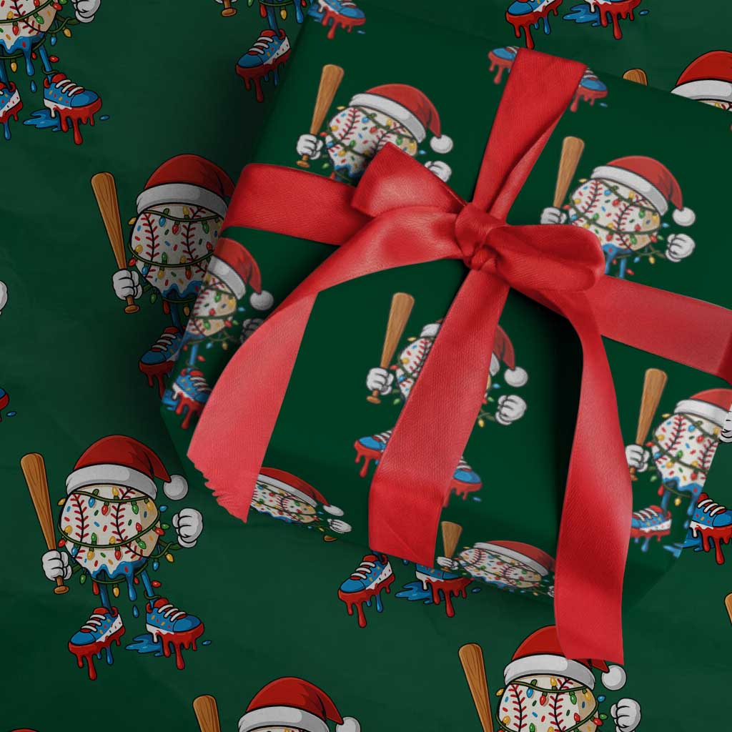 Christmas Baseball Ice Cream Drip Wrapping Paper Roll Santa Sports Xmas Baseball Player TS10 Green Print Your Wear