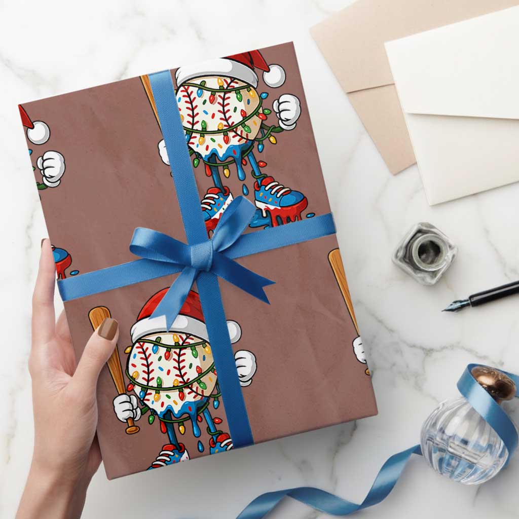 Christmas Baseball Ice Cream Drip Wrapping Paper Roll Santa Sports Xmas Baseball Player TS10 Mocha Print Your Wear