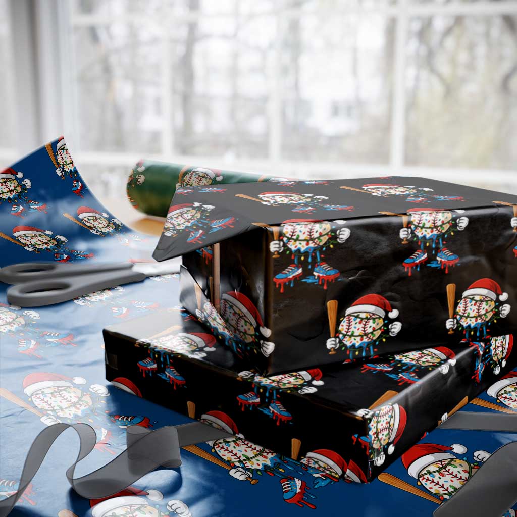 Christmas Baseball Ice Cream Drip Wrapping Paper Roll Santa Sports Xmas Baseball Player TS10 Black Print Your Wear