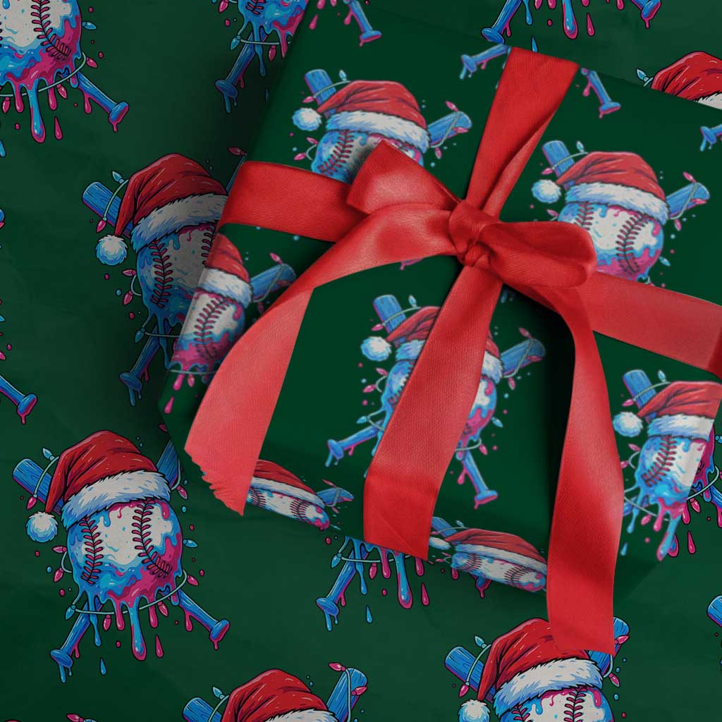 Christmas Baseball Ice Cream Drip Wrapping Paper Roll Santa Sports Xmas Light Boys Sprinkles Baseball Bat TS10 Green Print Your Wear