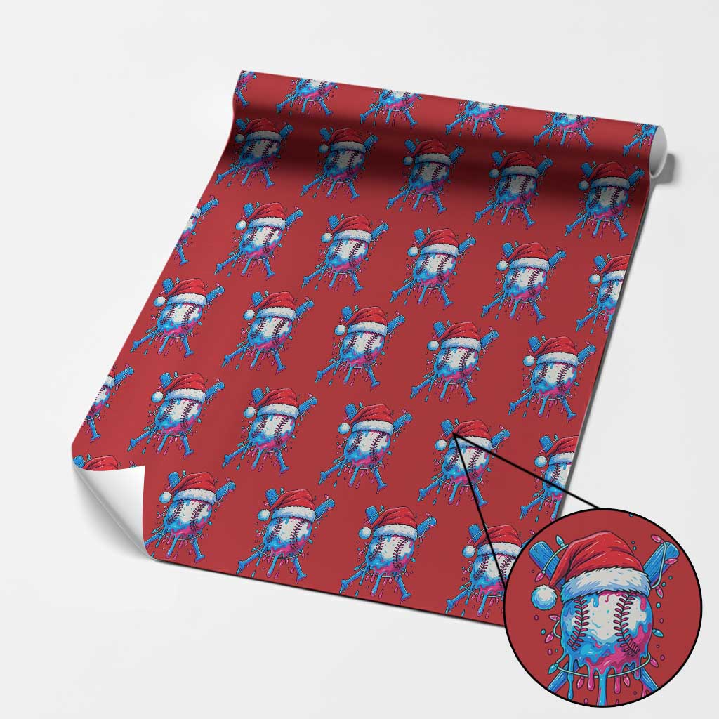 Christmas Baseball Ice Cream Drip Wrapping Paper Roll Santa Sports Xmas Light Boys Sprinkles Baseball Bat TS10 Red Print Your Wear