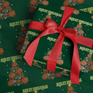 Christmas Basketball Merry Swishmas Wrapping Paper Roll Basketball Xmas Tree TS11 Green Print Your Wear
