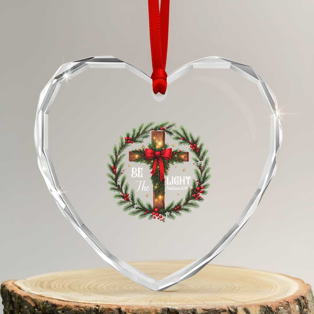 Christmas Be The Light Heart Crystal Glass Ornament Christian Xmas Holiday Wreath Cross TS11 Transparent Glass 3'' Heart Print Your Wear