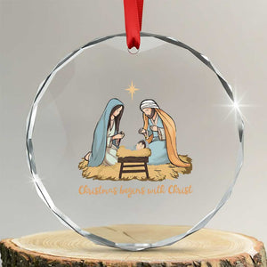 Christmas Begins With Christ Crystal Glass Ornament Christian Xmas Nativity Scene TS11 Transparent Glass 3'' Circle Print Your Wear
