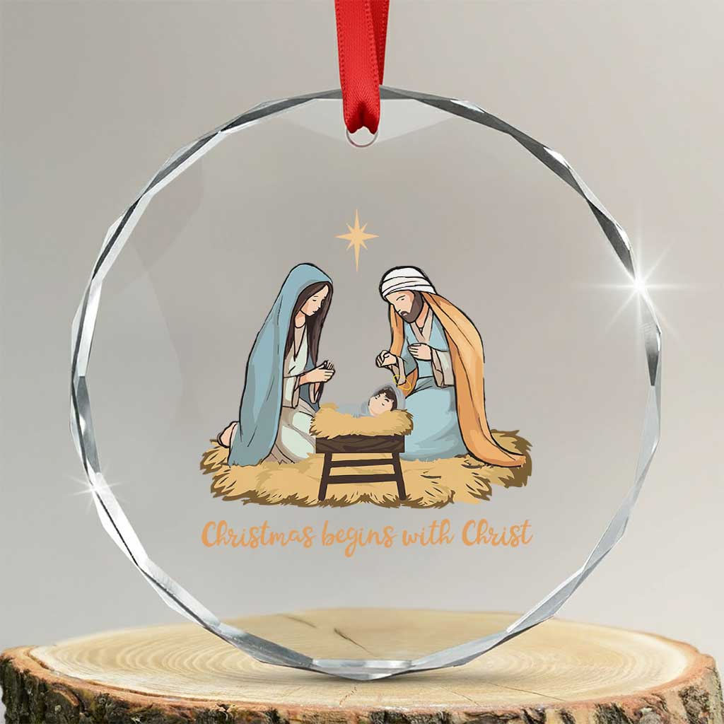 Christmas Begins With Christ Crystal Glass Ornament Christian Xmas Nativity Scene TS11 Transparent Glass 3'' Circle Print Your Wear