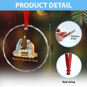 Christmas Begins With Christ Crystal Glass Ornament Christian Xmas Nativity Scene TS11 Print Your Wear