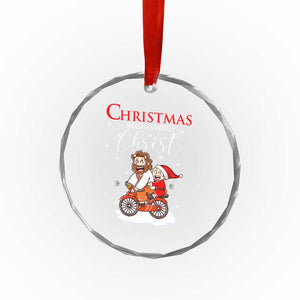 Christmas Begins With Christ Crystal Glass Ornament Jesus Santa Riding Bicycle TS09 Print Your Wear
