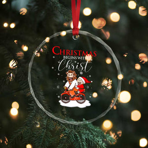 Christmas Begins With Christ Crystal Glass Ornament Jesus Santa Riding Bicycle TS09 Print Your Wear