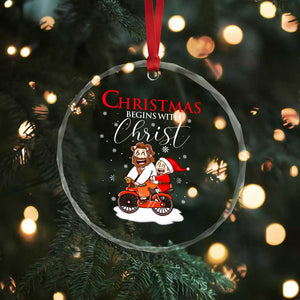 Christmas Begins With Christ Crystal Glass Ornament Jesus Santa Riding Bicycle TS09 Print Your Wear