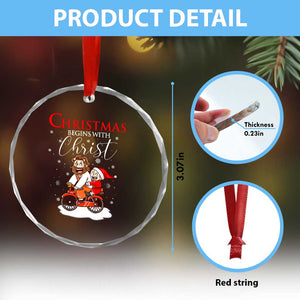 Christmas Begins With Christ Crystal Glass Ornament Jesus Santa Riding Bicycle TS09 Print Your Wear