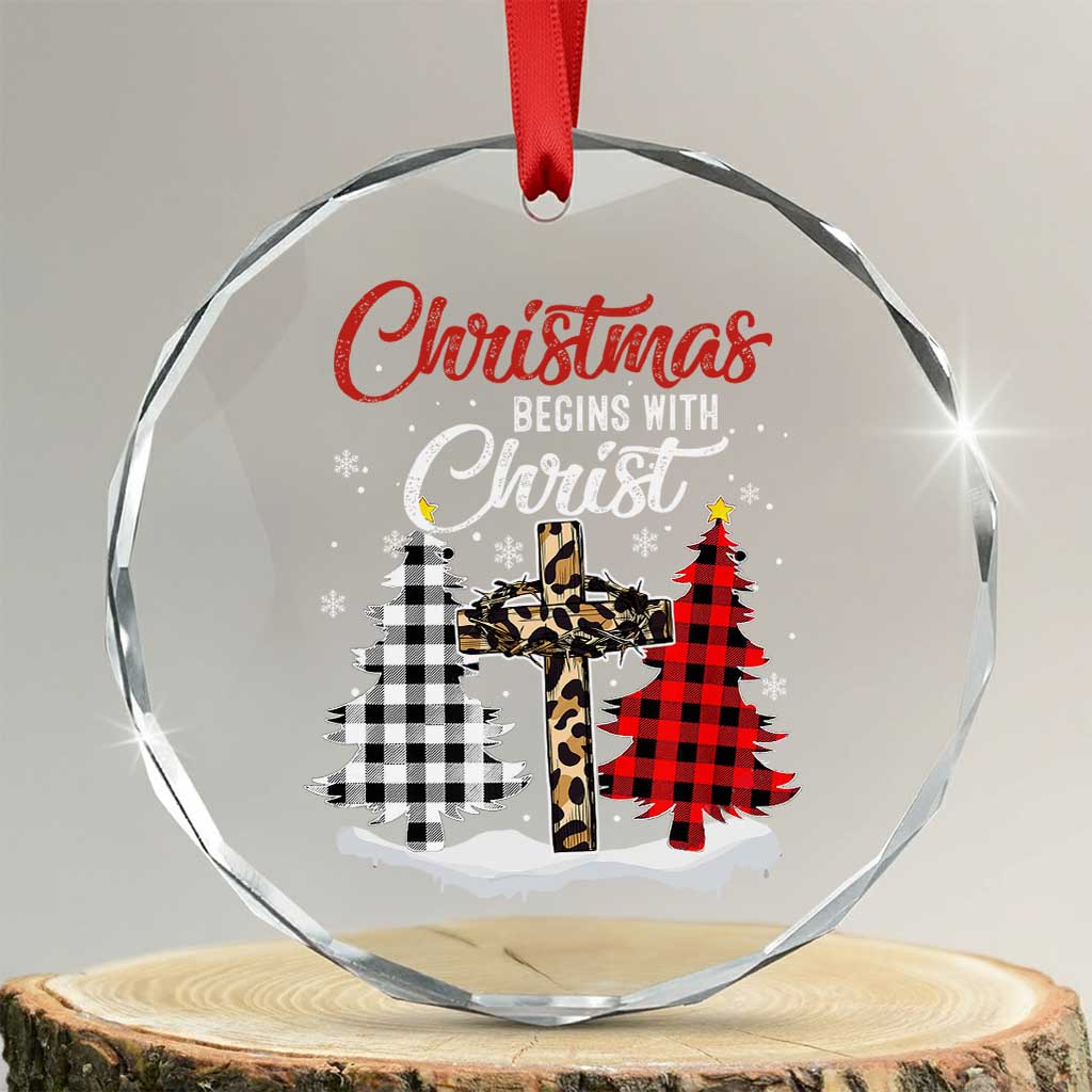 Christmas Begins With Christ Crystal Glass Ornament Leopard Cross Plaid Xmas Tree TS11 Transparent Glass 3'' Circle Print Your Wear