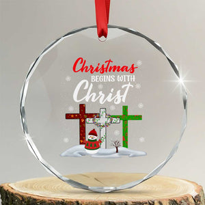 Christmas Begins With Christ Crystal Glass Ornament Snowman Christian Cross TS09 Transparent Glass 3'' Circle Print Your Wear