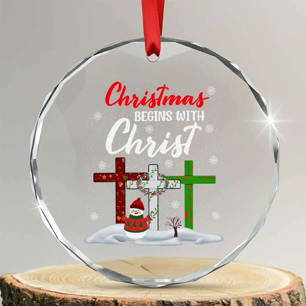 Christmas Begins With Christ Crystal Glass Ornament Snowman Christian Cross TS09 Transparent Glass 3'' Circle Print Your Wear