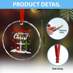 Christmas Begins With Christ Crystal Glass Ornament Snowman Christian Cross TS09 Print Your Wear