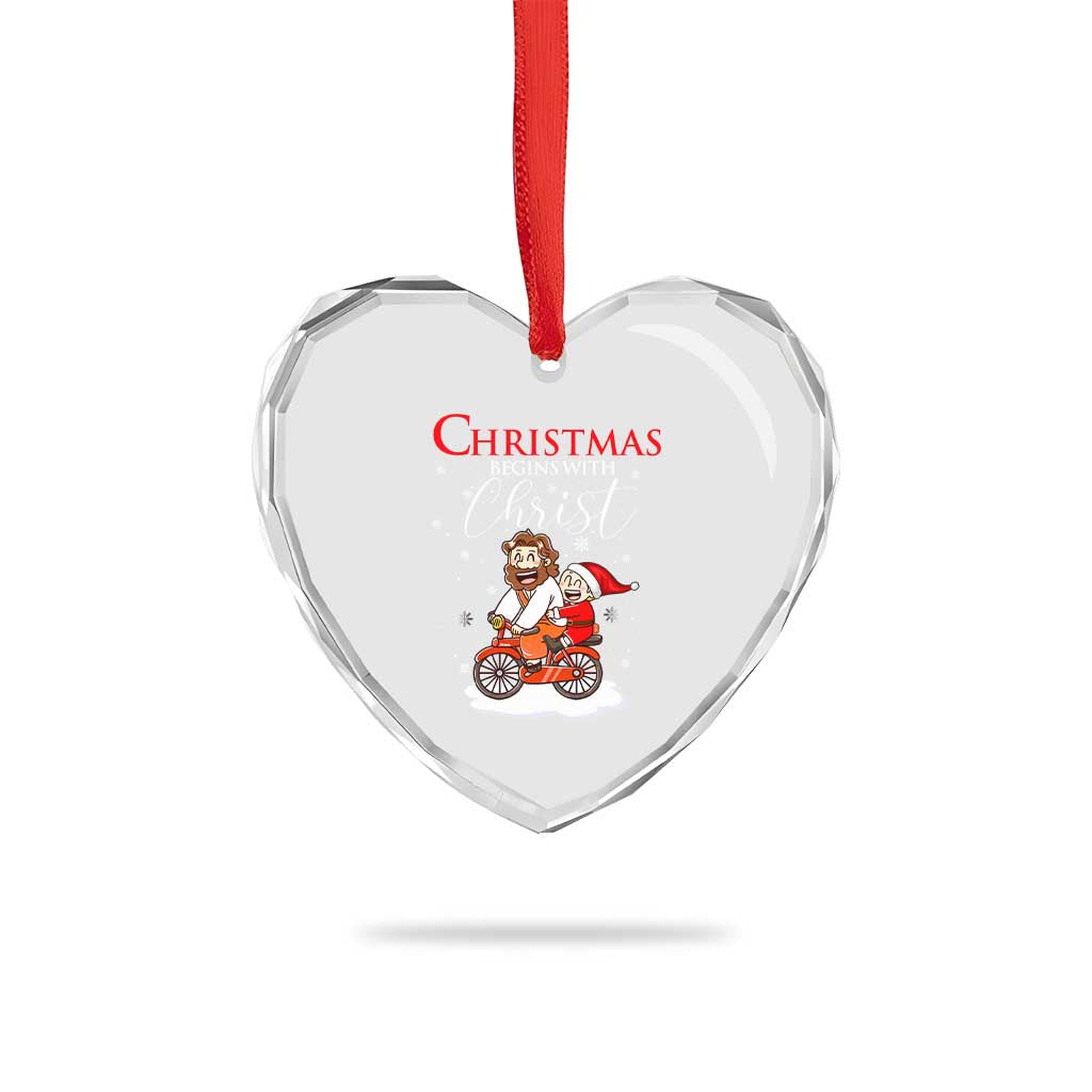 Christmas Begins With Christ Heart Crystal Glass Ornament Jesus Santa Riding Bicycle TS09 Print Your Wear