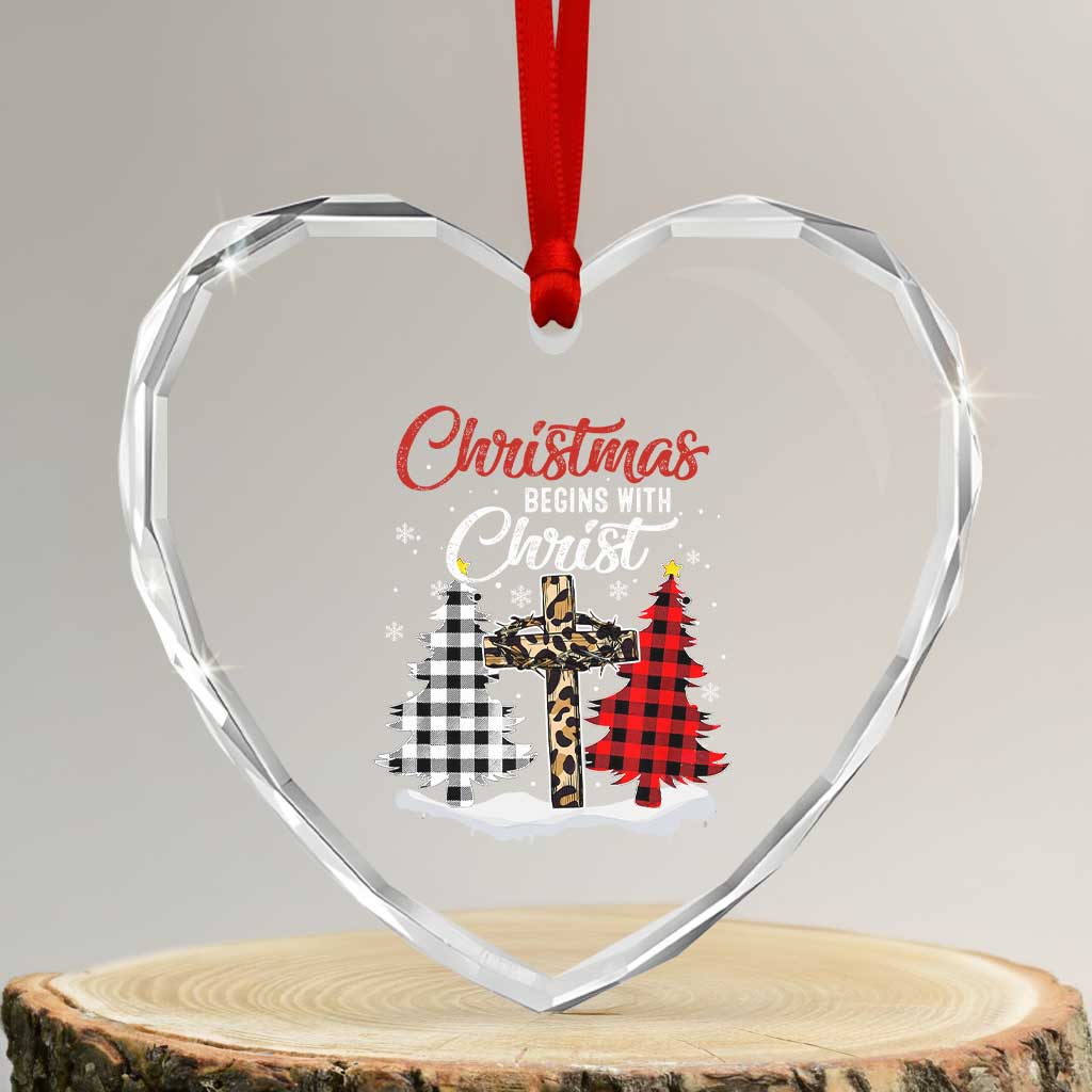 Christmas Begins With Christ Heart Crystal Glass Ornament Leopard Cross Plaid Xmas Tree TS11 Transparent Glass 3'' Heart Print Your Wear