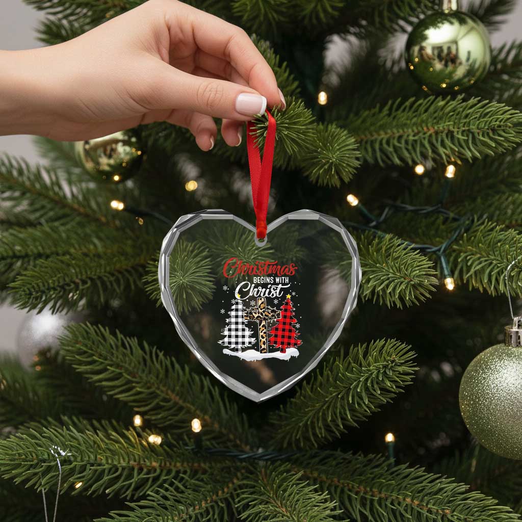Christmas Begins With Christ Heart Crystal Glass Ornament Leopard Cross Plaid Xmas Tree TS11 Print Your Wear
