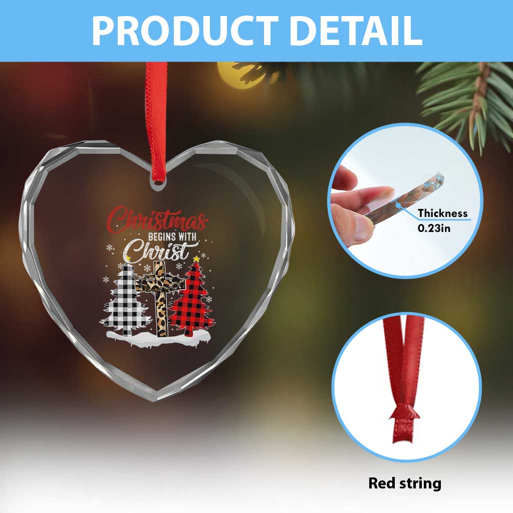 Christmas Begins With Christ Heart Crystal Glass Ornament Leopard Cross Plaid Xmas Tree TS11 Print Your Wear
