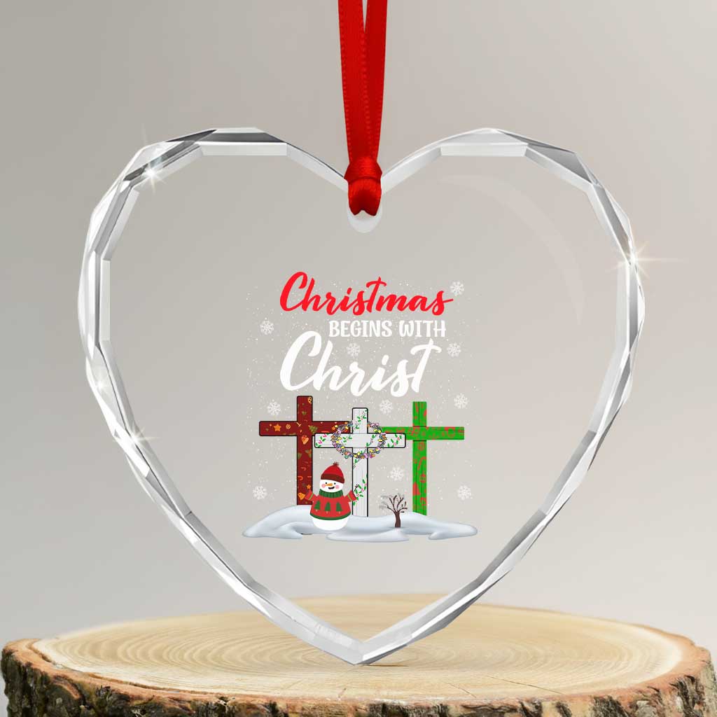 Christmas Begins With Christ Heart Crystal Glass Ornament Snowman Christian Cross TS09 Transparent Glass 3'' Heart Print Your Wear