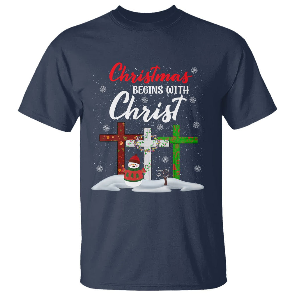 Christmas Begins With Christ Snowman Christian Cross T Shirt TS09 Navy Printyourwear