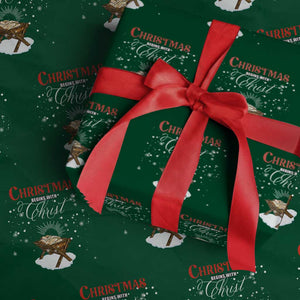 Christmas Begins With Christ Wrapping Paper Roll Christian Christmas Jesus God TS11 Green Print Your Wear