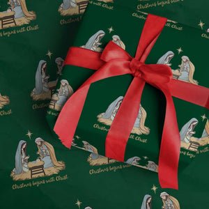 Christmas Begins With Christ Wrapping Paper Roll Christian Christmas Nativity Scene TS11 Green Print Your Wear