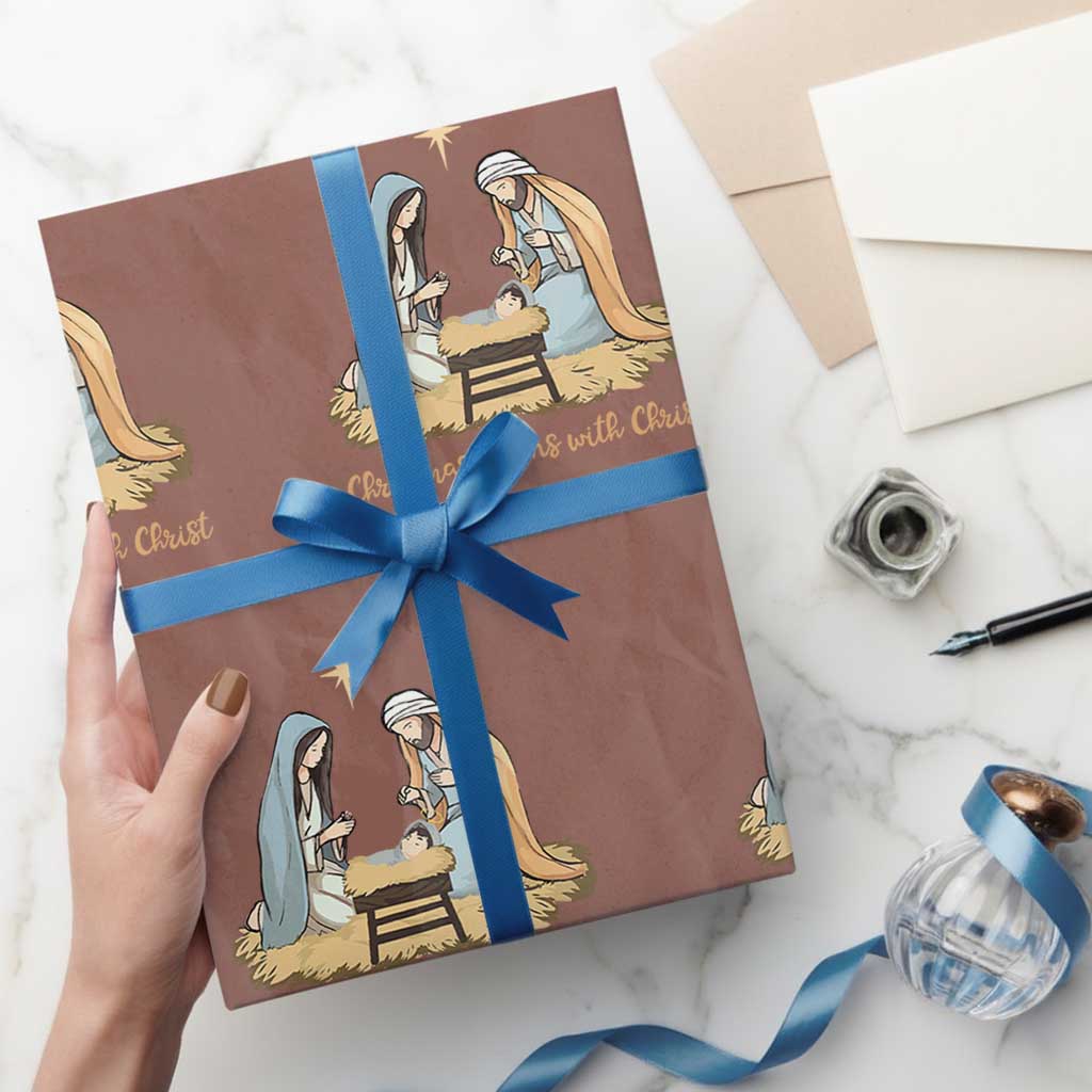 Christmas Begins With Christ Wrapping Paper Roll Christian Christmas Nativity Scene TS11 Mocha Print Your Wear