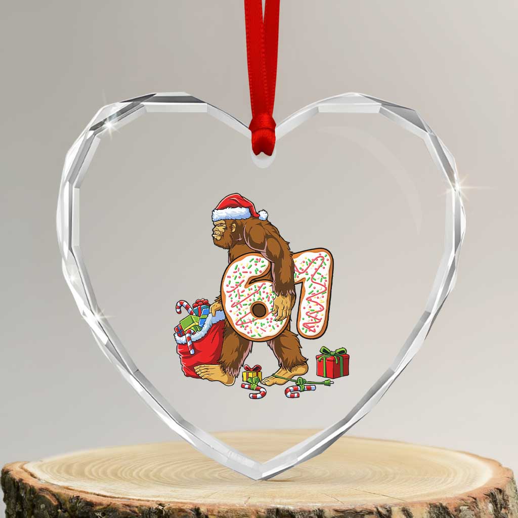 Christmas Bigfoot 67 Meme Heart Crystal Glass Ornament Funny Six Seven Gen Alpha Slang Sasquatch TS10 Transparent Glass 3'' Heart Print Your Wear