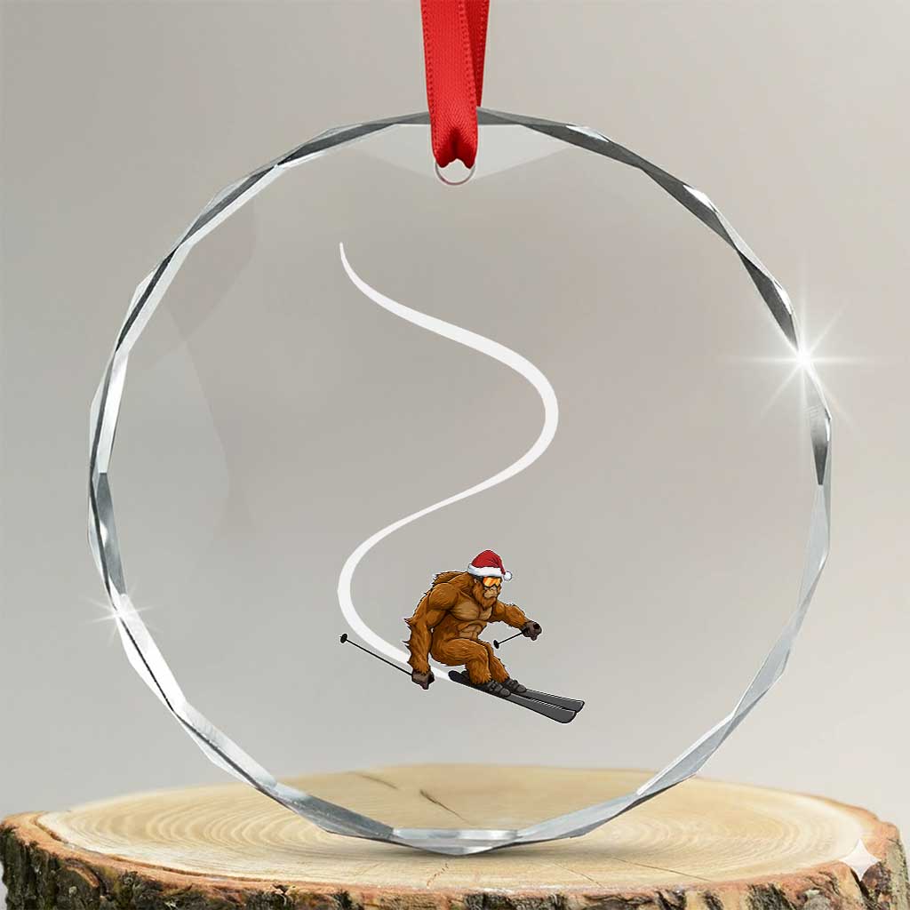 Christmas Bigfoot Skiing Crystal Glass Ornament Funny Santa Sasquatch Ski Lover Mountain Skier Winter Sports TS10 Transparent Glass 3'' Circle Print Your Wear