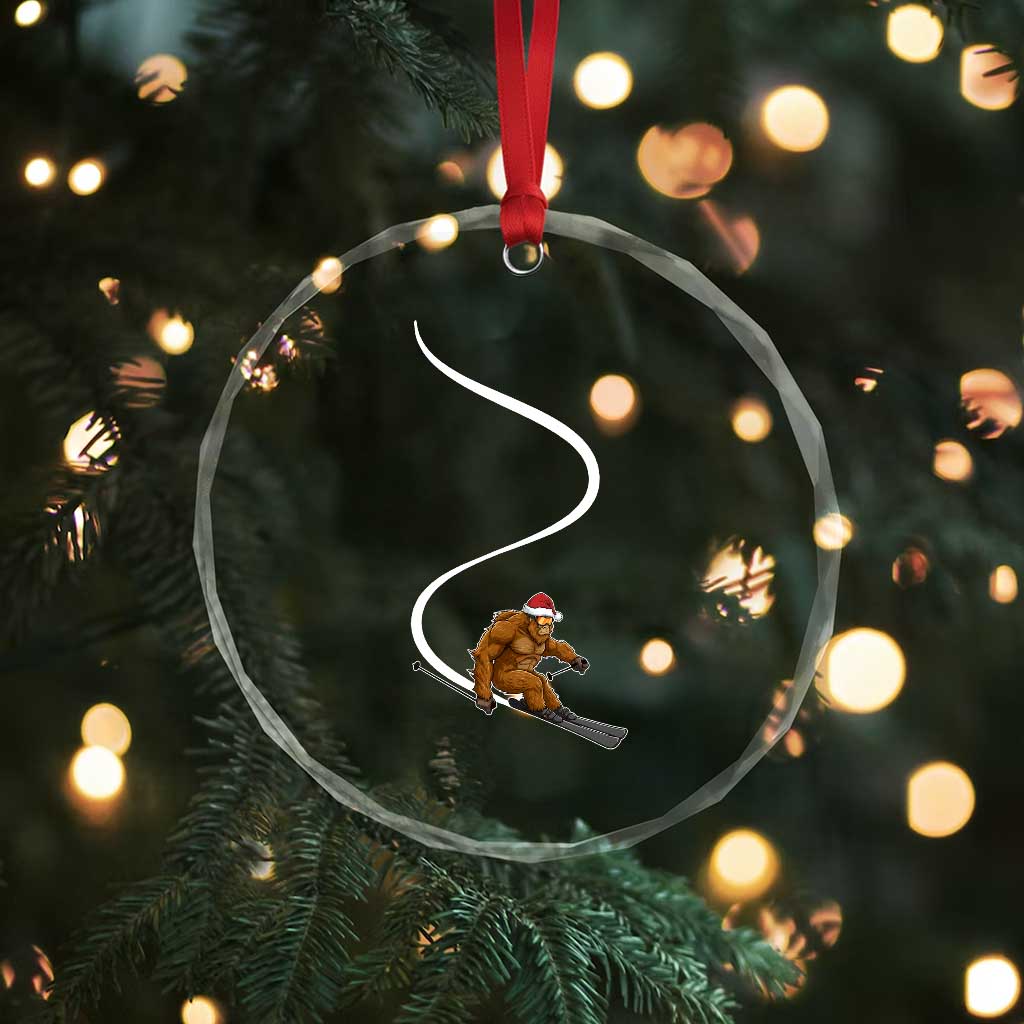 Christmas Bigfoot Skiing Crystal Glass Ornament Funny Santa Sasquatch Ski Lover Mountain Skier Winter Sports TS10 Print Your Wear