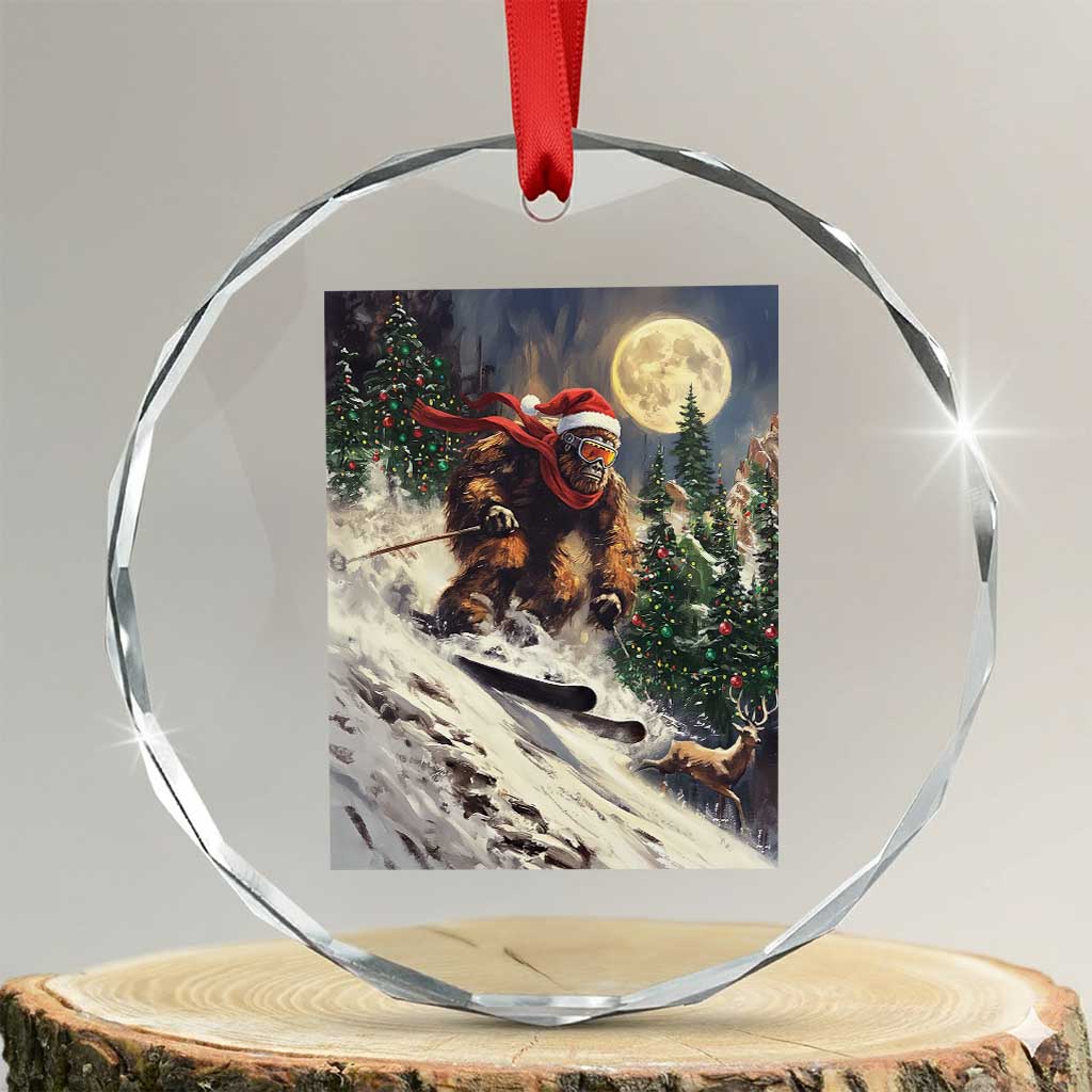 Christmas Bigfoot Skiing Crystal Glass Ornament Funny Santa Sasquatch Snowboard Ski Lover Skier TS10 Transparent Glass 3'' Circle Print Your Wear