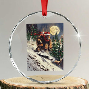Christmas Bigfoot Skiing Crystal Glass Ornament Funny Santa Sasquatch Snowboard Ski Lover Skier TS10 Transparent Glass 3'' Circle Print Your Wear